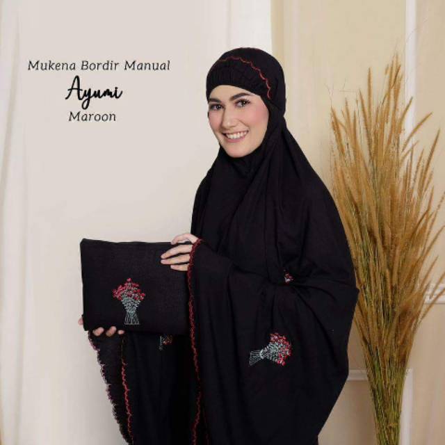 MUKENA TELEKUNG RUKUH KADO HANTARAN LEBARAN BORDIR MANUAL AYUMI HITAM DEWASA GROSIR TASIK MURAH