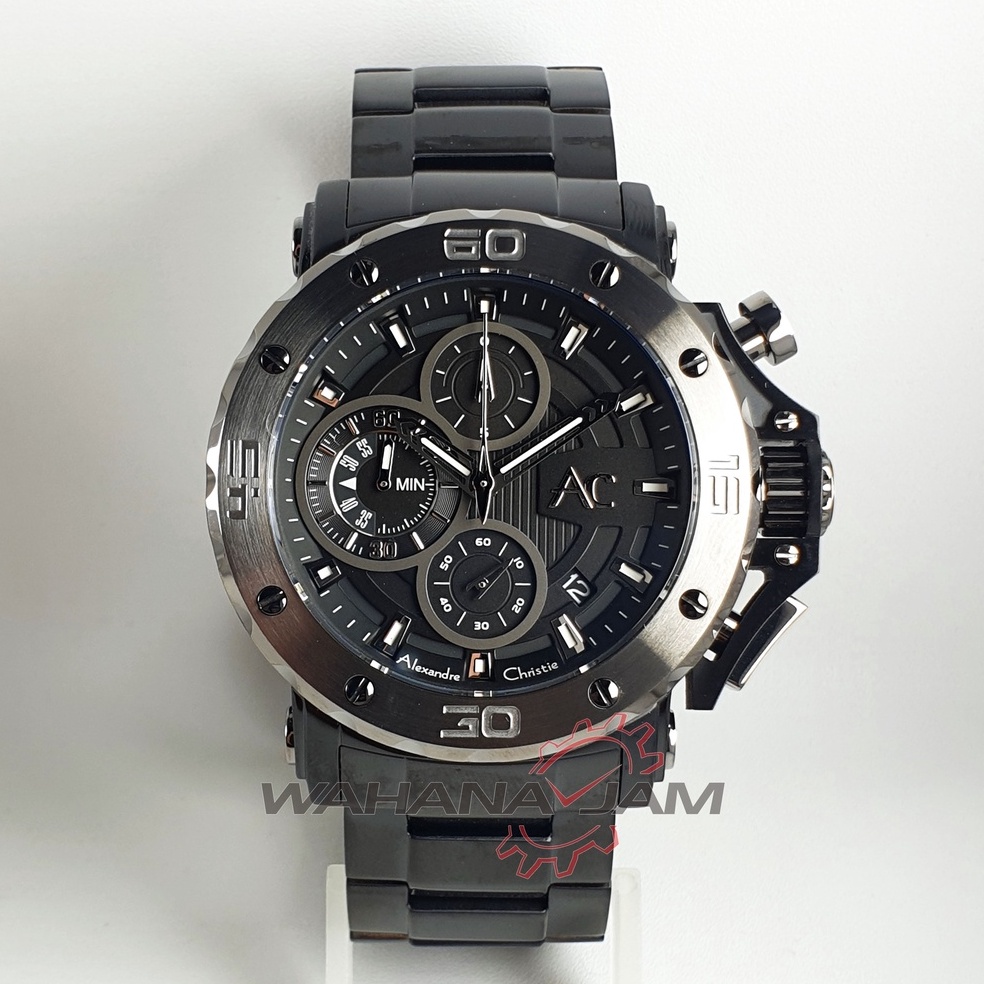 Alexandre Christie AC 9205 MCBEPBA Hitam / AC9205 MC BEPBA Jam Tangan Pria Rantai Steel Original