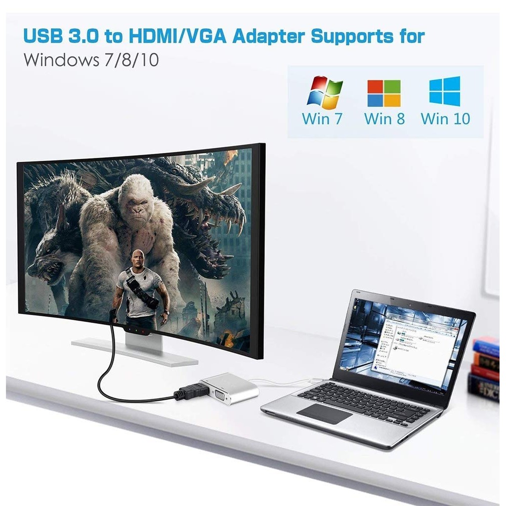 ONTEN OTN-5021B - USB 3.0 to HDMI and VGA Display Adapter Converter - Adapter USB ke HDMI &amp; VGA