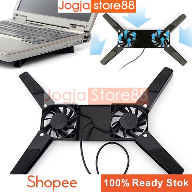 Cooling Pad Notebook Lipat Desain Portabel  X Stand Dual Fan Dengan USB Port - Black