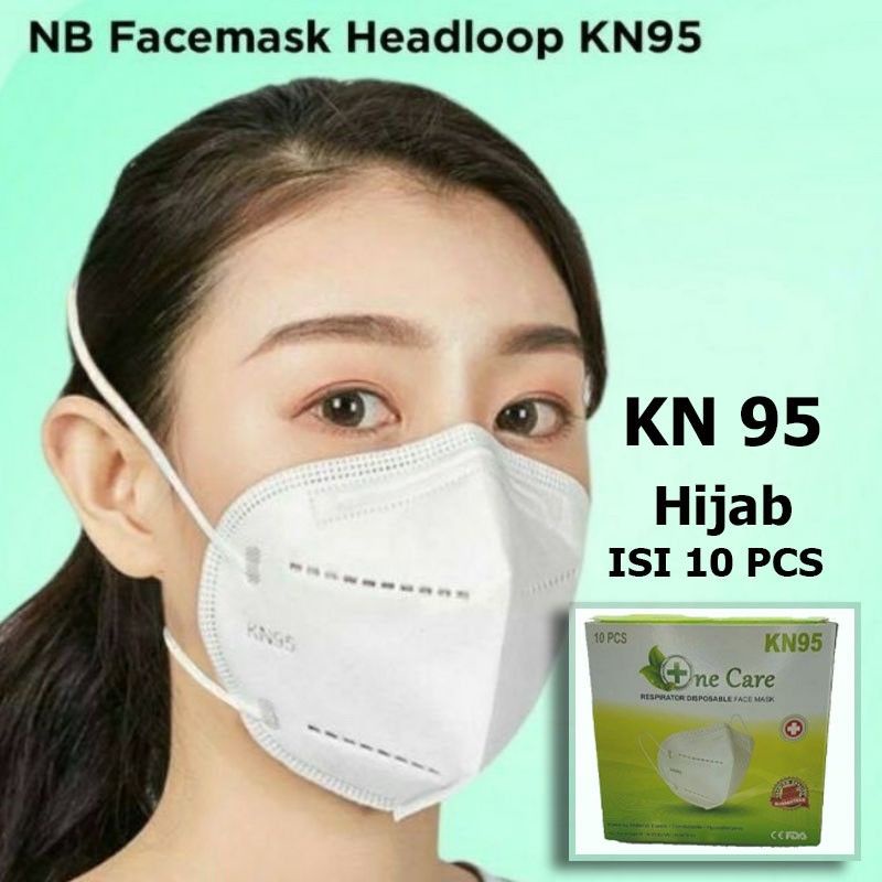 10PCS MASKER KN95 HEADLOOP HIJAB WARNA PUTIH DAN HITAM 5PLY NECARE DENGAN KAWAT PENYANGGA HIDUNG