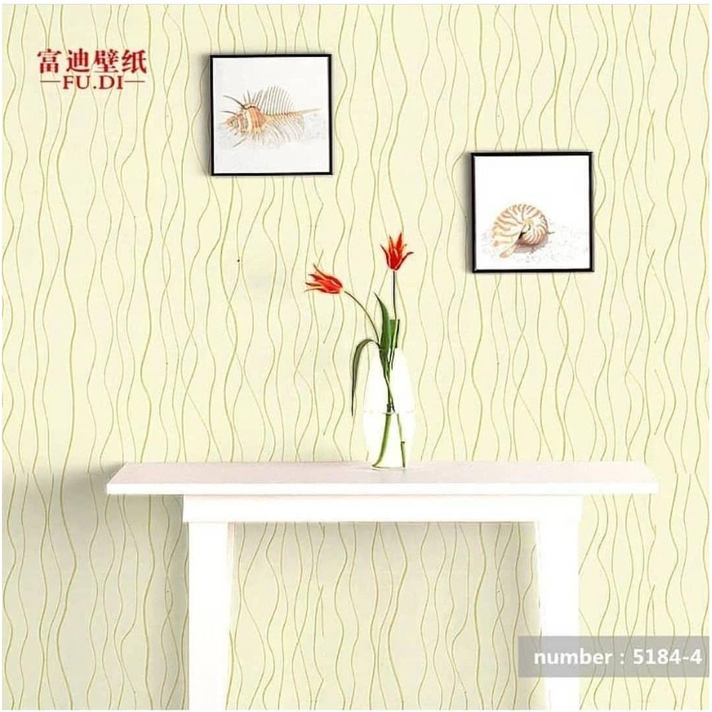 Wallpaper Dinding Motif Wave Dasar Kuning Ukuran Panjang 10Meter x Lebar 45CM