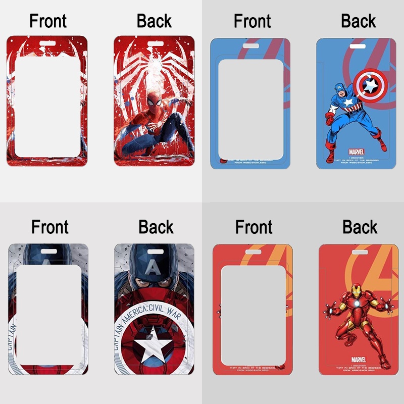 Marvel Heroes Captain America Badge Card Holder Dengan Neck Lanyard Spider Iron Man Keychain 2in1 Bank Bus Name Tag Visible Card Sleeve Protector Gantungan Kunci