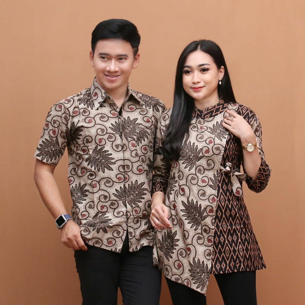Batik Couple Kembang Liris Coklatan Blouse Batik Wanita Lengan Panjang Baju Batik Kerja Wanita Batik Guru Wanita Kekinian