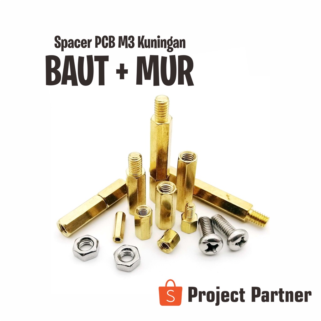 (10Pcs) Spacer PCB Kuningan  + Mur baut