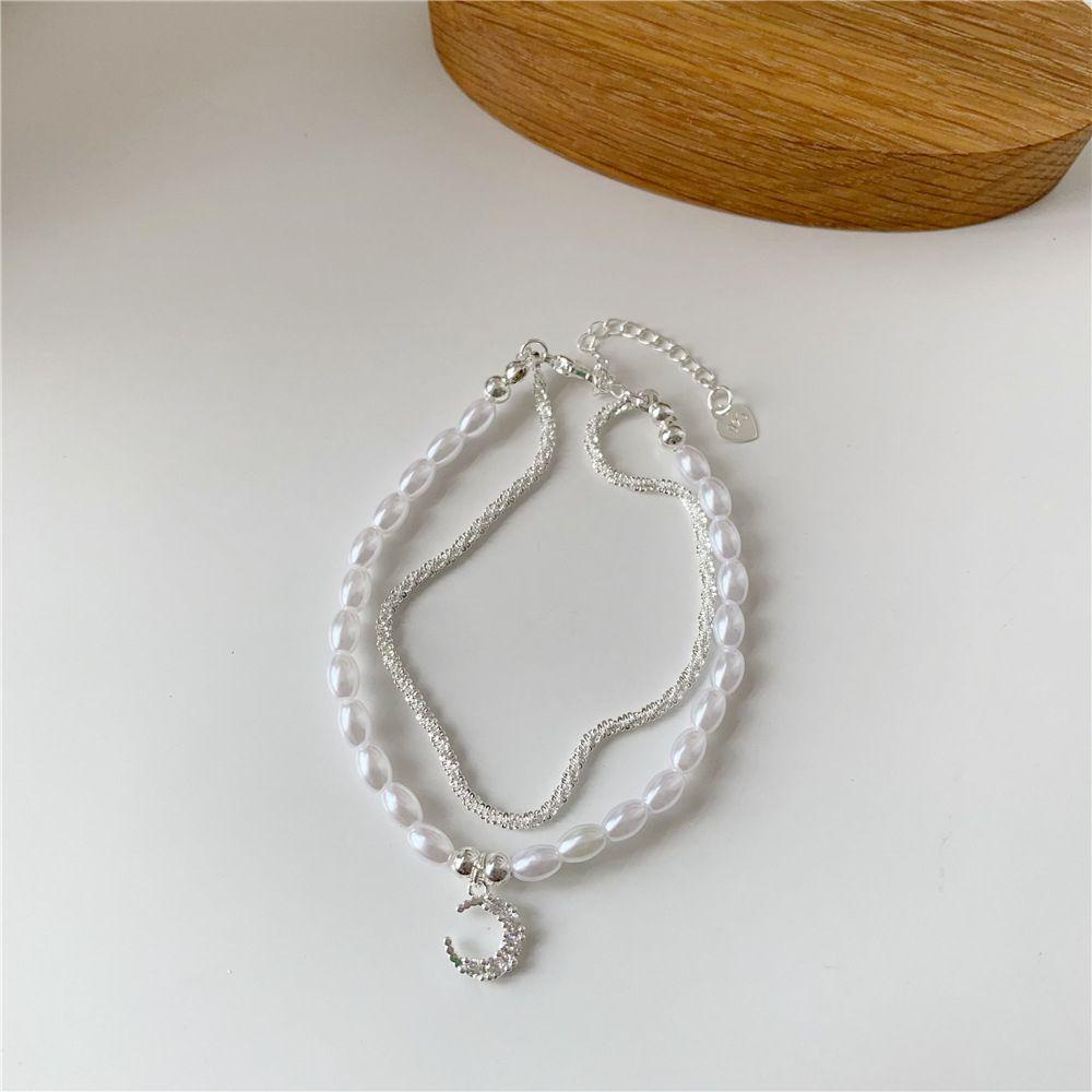 Agustina Wanita Gelang Lucu Unik Perhiasan Hadiah Kepribadian Bulan Liontin Tembaga Mutiara Tangan Rings