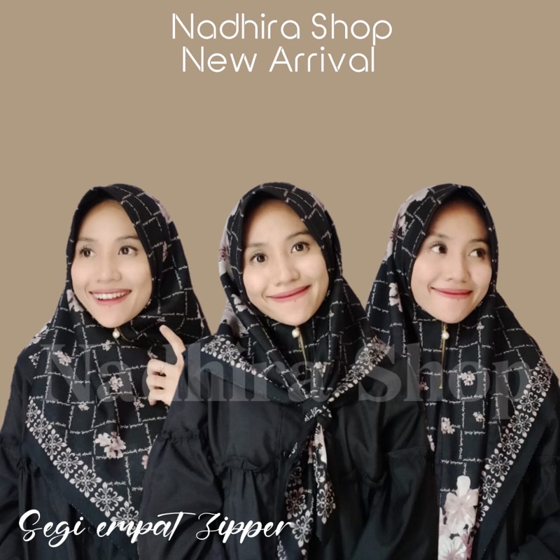 Kerudung segiempat motif instan resleting dagu / hijab instan zipper motif