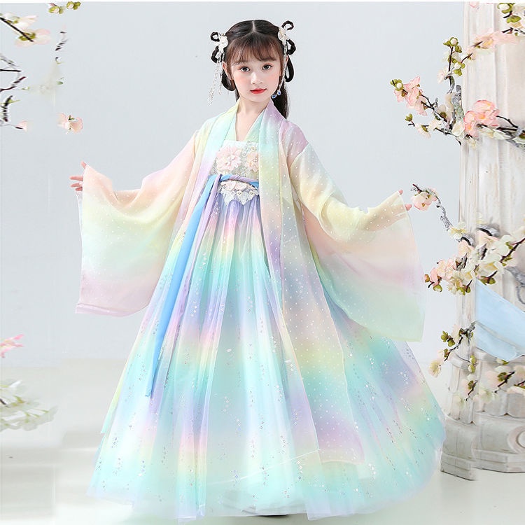 Hanfu girls' spring and autumn children's autumn dress little girls' ancient clothes autumn clothes