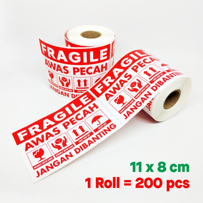 

Sticker Fragile 11 x 8 cm Stiker Label Pengiriman Olshop Awas Pecah Jangan Dibanting 1 roll/ 200 pcs