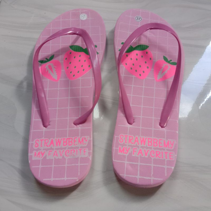 sandal jepit spon strawbbemy ping, sandal murah, sandal wanita/perempuan