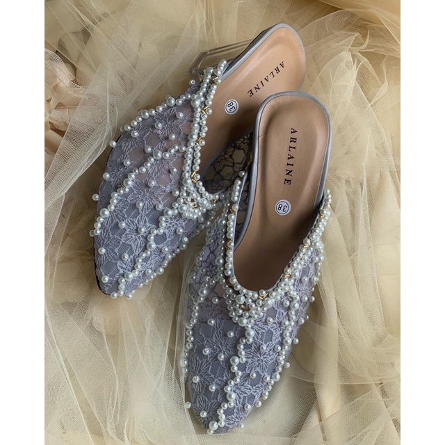 Termurah!!! COD heels 7cm brukat payet mewah Ashanty abu / wedding shoes / sepatu pengantin/ sepatu seserahan / sepatu tunangan / sepatu wisuda