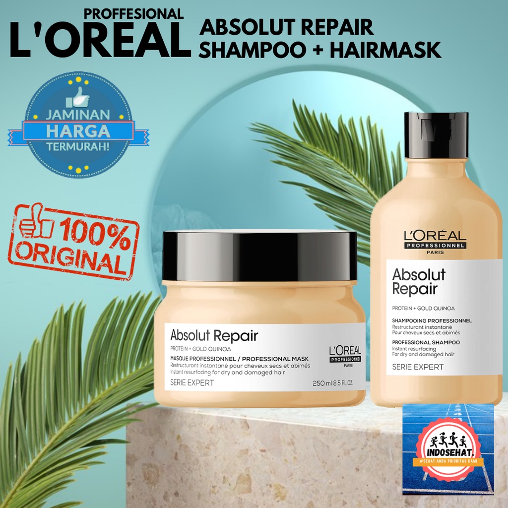 LOREAL Serie Expert Absolut Repair Shampoo & Hair Mask Set - Perawatan Rambut Rusak Kering Bercabang