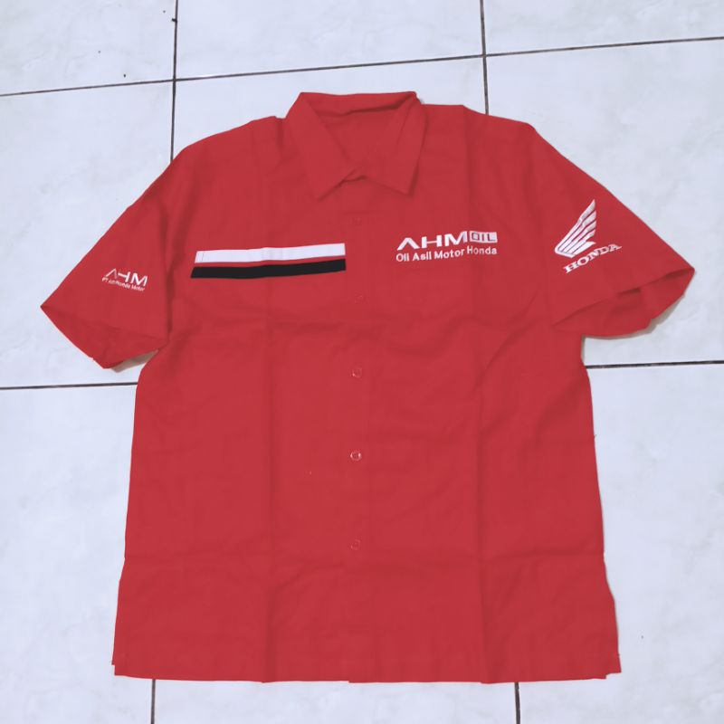 kemeja baju mekanik Crew otomotif Oli Honda AHM Oil ukuran Size XL