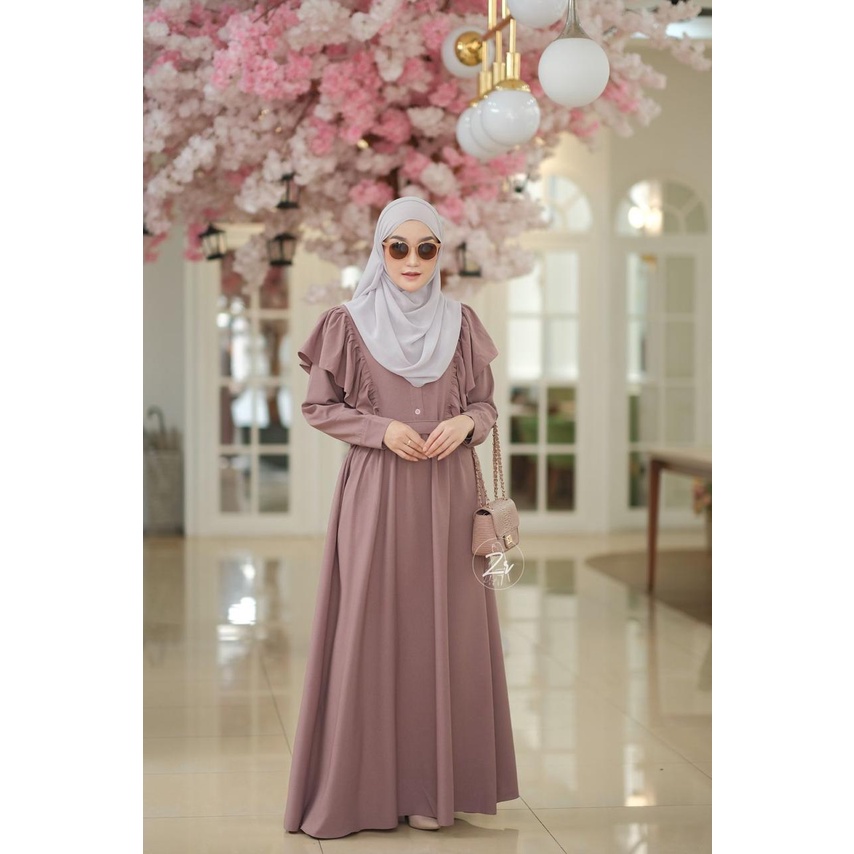 dress Liya klarissa viona ori zr gamis lebaran itycrepe polos plus outhe rempel bahu modis trend selebgram busana muslim wanita terkini-rostaupe