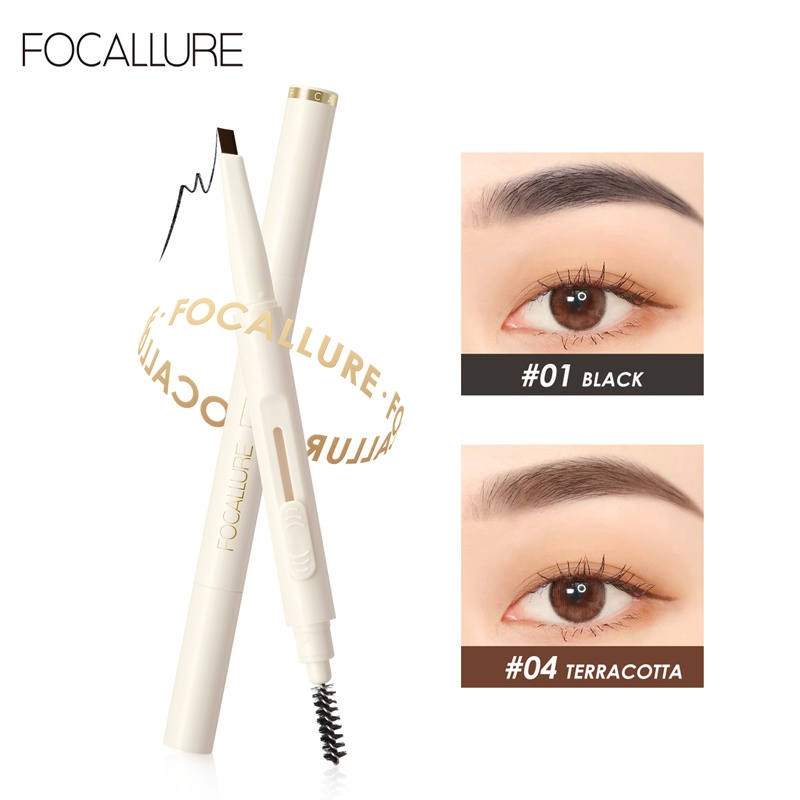 FOCALLURE 2 Pcs Makeup Set Poreless bedak padat compact powder &amp; Sliding Eyebrow Pencil