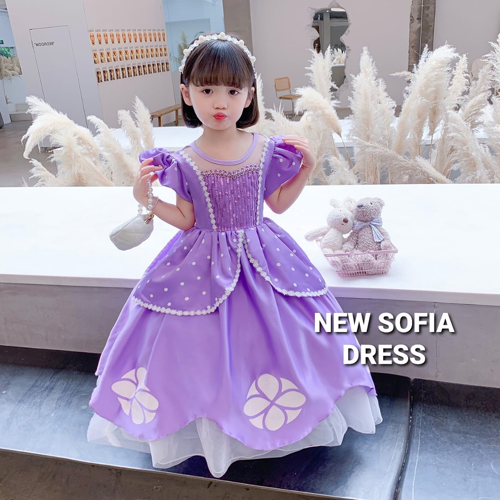 NEW SOFIA DRESS KOSTUM PRINCESS SOFIA DRES PRINCES IMPOR GAUN PESTA ANAK UNGU