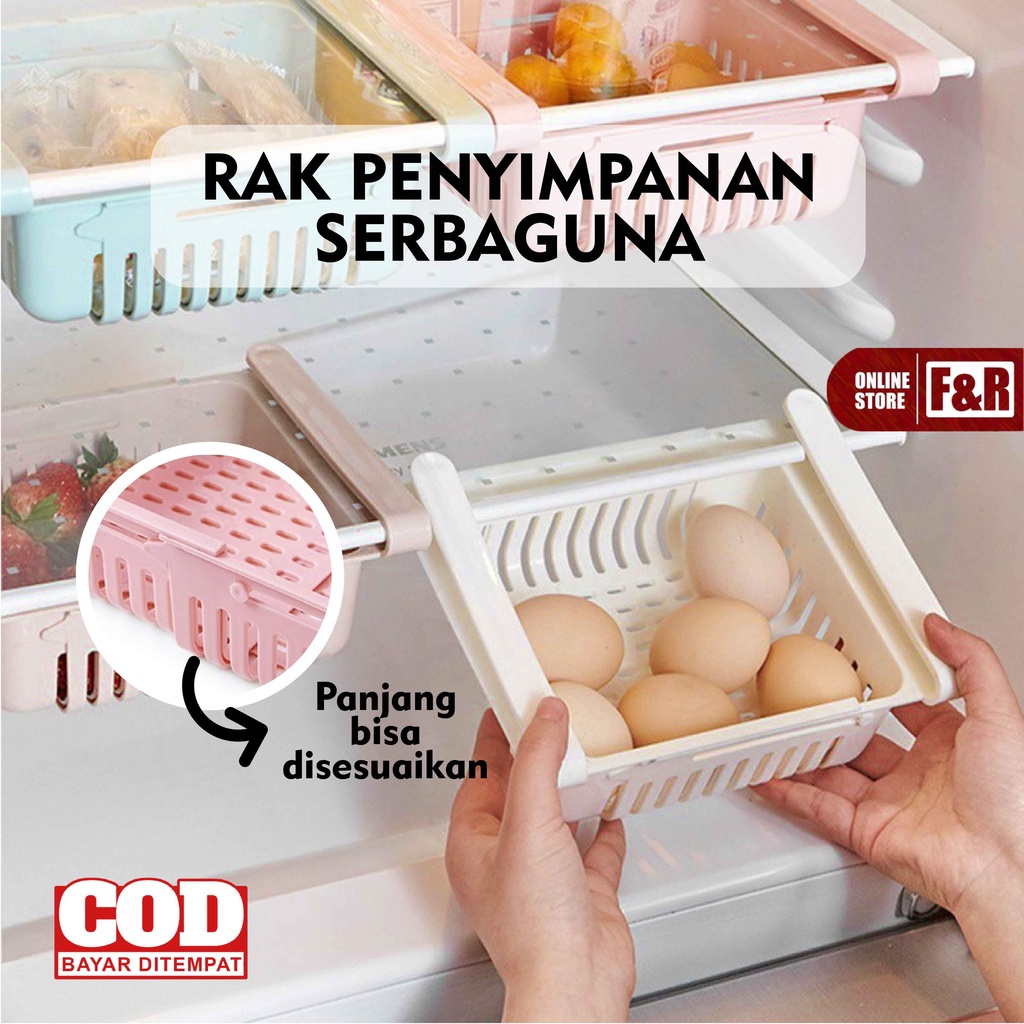 Rak Penyimpanan Keranjang Kulkas Sekat Partisi Tempat Serbaguna Fridge Pull Out Storage