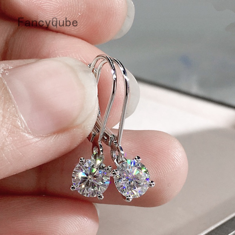 Anting Tusuk Gantung  Aksen Batu Cubic Zirconia 8Mm untuk Wanita