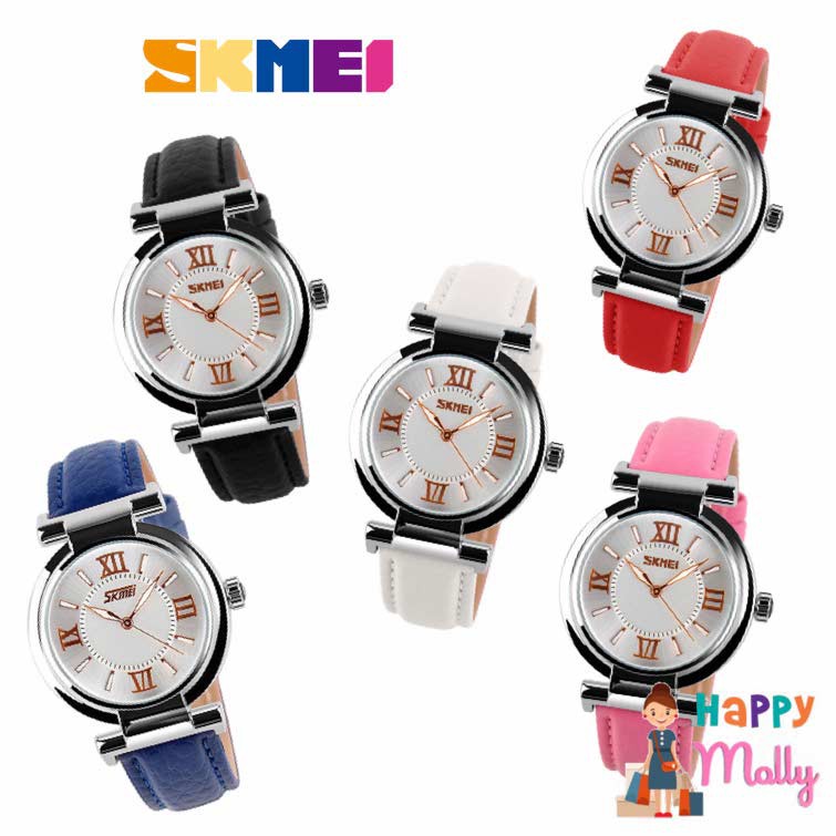 Skmei Casual 9075 Strap Leather Jam Tangan Wanita - Biru