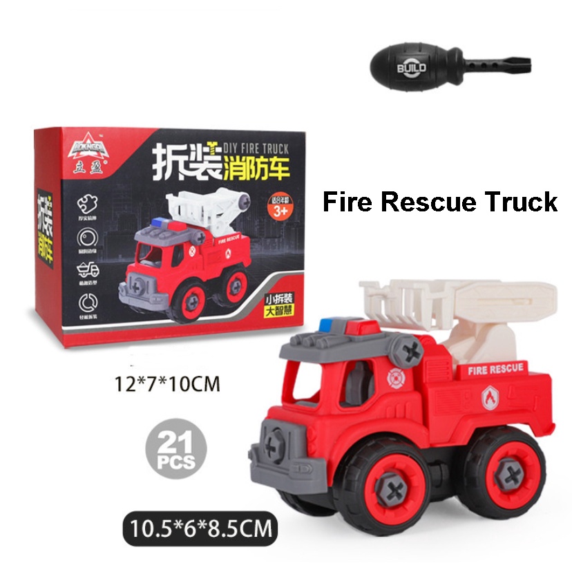 Mainan Anak DIY Bongkar Pasang Merakit Mobil Petani  Kebersihan Pemadam Kebakaran dapat OBENG-Fire Rescue