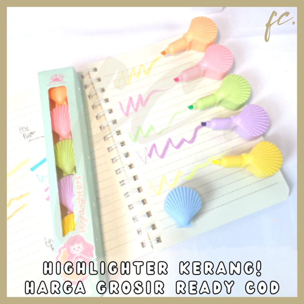 

1 Set isi 5 Pcs Shell Highlighter / Color Marker Spidol Warna Pastel Susun Kerang Shellfish Sea MD-106 Premium Import Korean Japan Grosir Ready COD