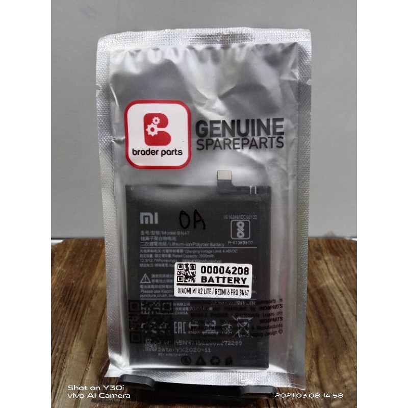 BATRE XIAOMI MI A2 LITE / REDMI 6 PRO BN47 ORIGINAL 100% BRADERPARTS