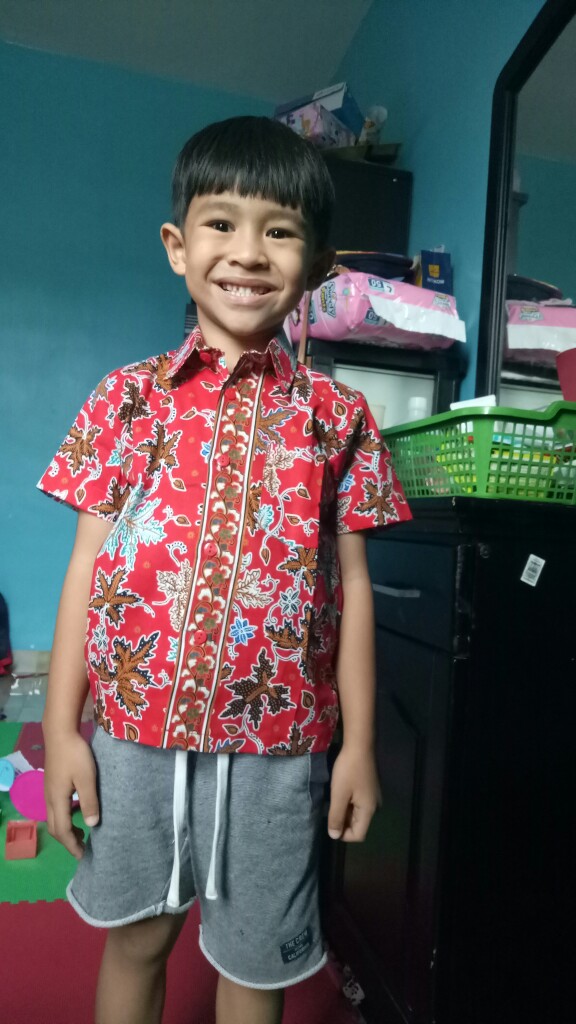 Batik Anak Laki Kemeja Batik Anak Hem Cowok Baju Usia 0-14 Katun Merah Tahun Bk-45