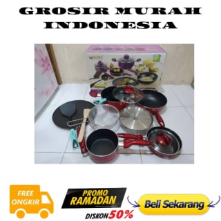 SUPRA Panci Set Teflon 12 Pcs Rosemary Cookware Premium Anti Lengket Warna Merah