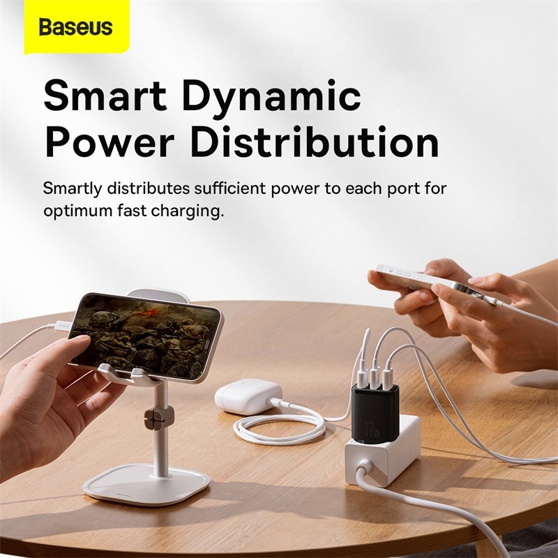 Baseus Original Adaptor Charger Compact 17W 3.4A 3 USB Port Kepala Adapter Casan Tiga Lobang Ori