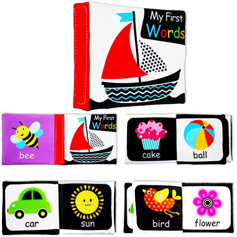 Mainan Edukasi Buku Kain Bayi Hitam Putih Warna Kontras Soft Cloth Book Baby First Soft Activity Cloth Book, High Contrast Black White Interactive Crinkle Softbook Infant, Baby Early Education Brain Development Soft Book High Contras Book Newborn Lembut