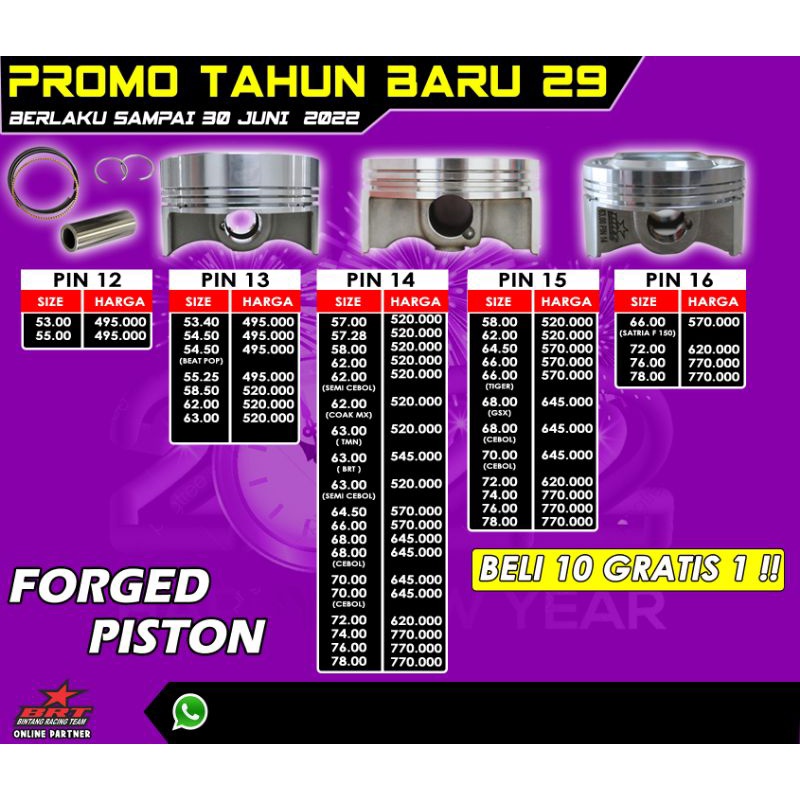 Piston Forging BRT 68mm / 70mm / 72mm