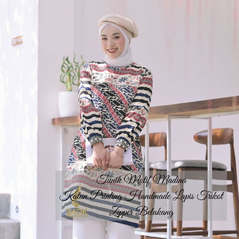 Madina Atasan Baju Batik Wanita Lengan Panjang Full Furing Katun Print Premium Jumbo Seragam Kerja K