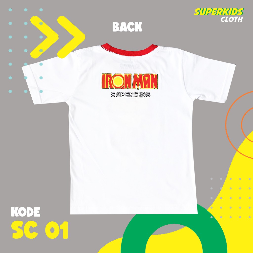 KAOS ANAK LAKI LAKI TERMURAH ECER GROSIR SUPERKIDS CLOTH IRON MAN SUPERHERO 1 - 8 TAHUN