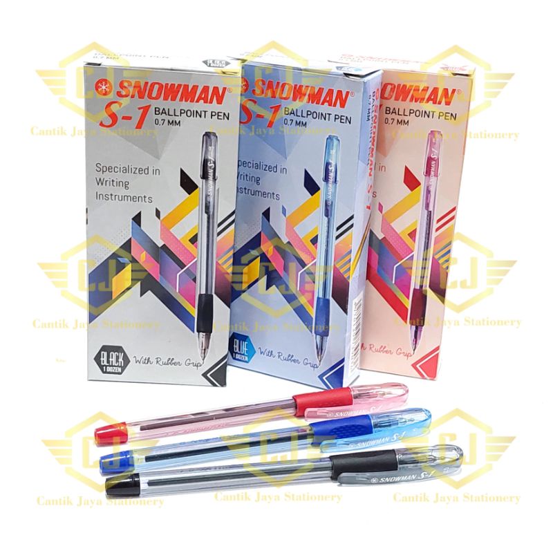

[1 BOX / 12 PCS] Pulpen Ballpoint SNOWMAN S1 S-1 Semi-Gel Pen 0.7 mm
