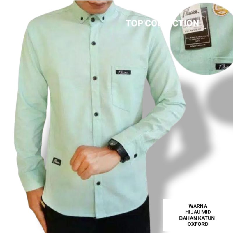 Kemeja pria lengan panjang - SEMUA WARNA READY - ukuran M, L, XL-HIJAU MID