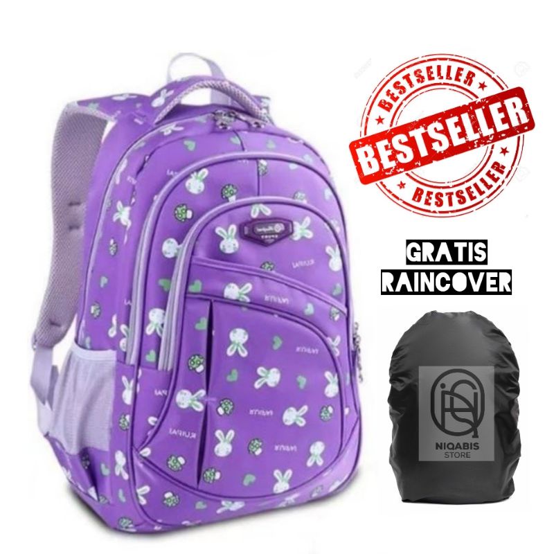 Tas ransel anak sekolah cewek SD SMP gratis raincover