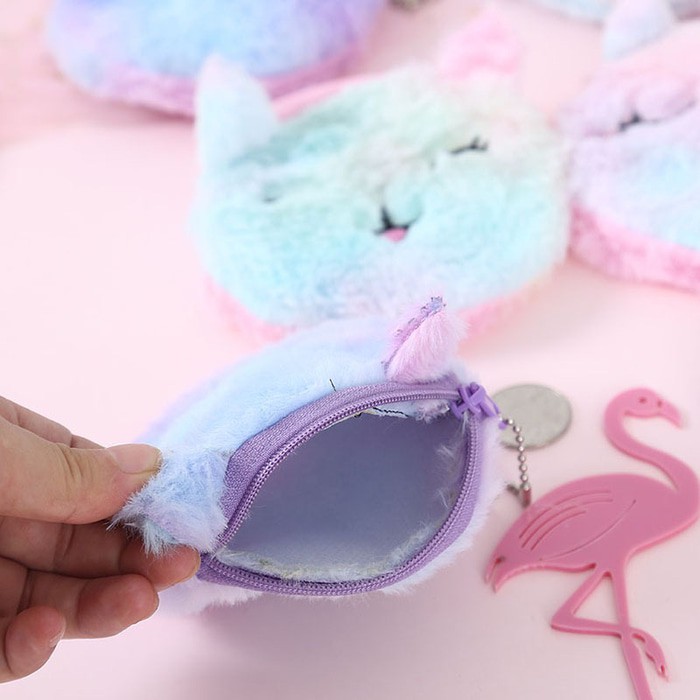 Dompet Koin kartu kunci unicorn Bulu Fluffy TU017 Coin Bag anak perempuan