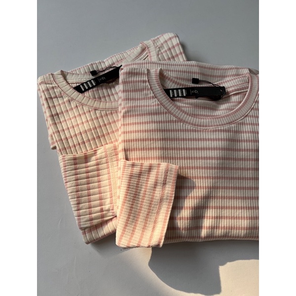 READYBASIC - BAJU KAOS LENGAN PANJANG BAHAN KATUN CABUT JARUM STRIPE TEE