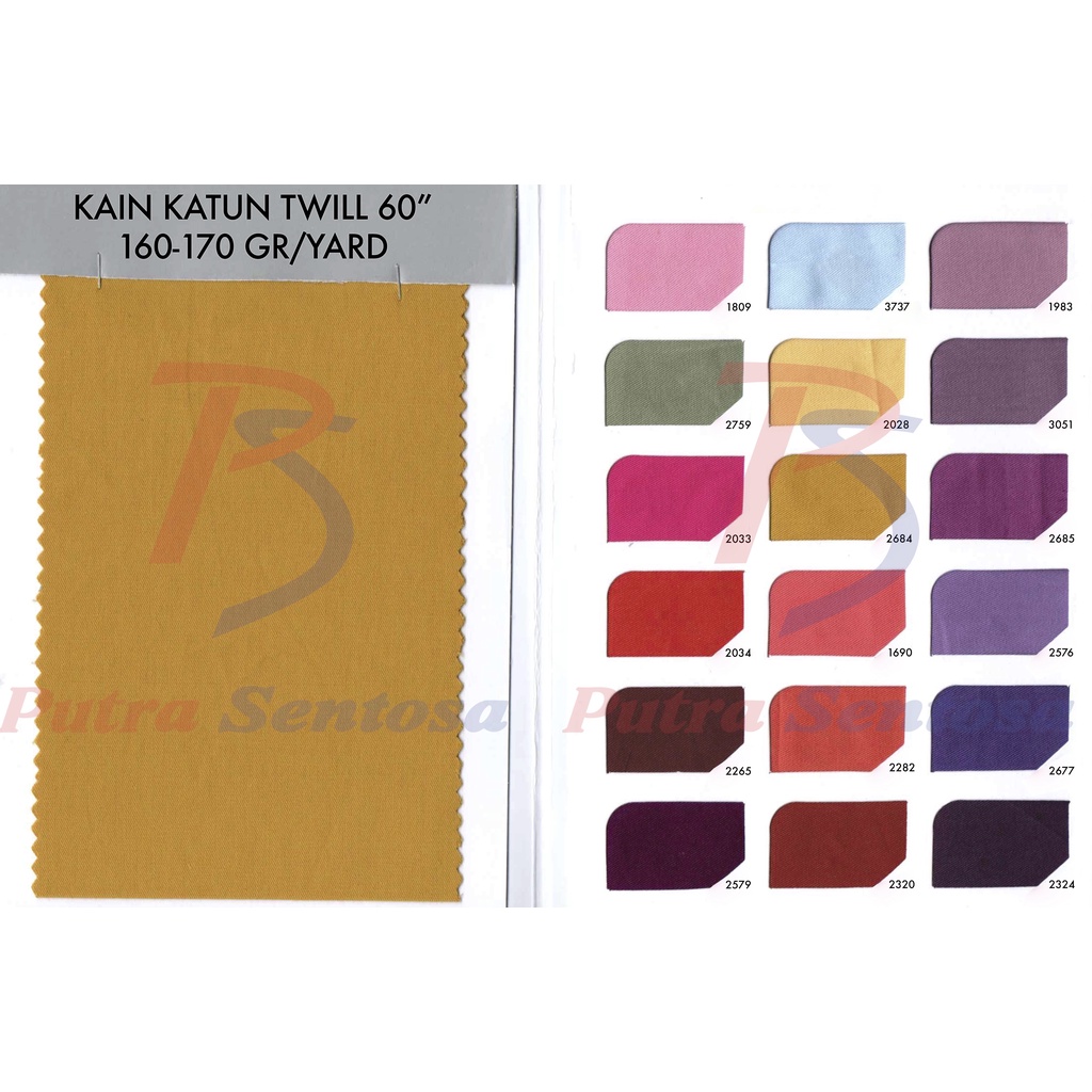 Kain Katun Twill 60" eceran ecer khusus 2 yard sample (MINIMAL BELANJA 2 YARD PER WARNA)