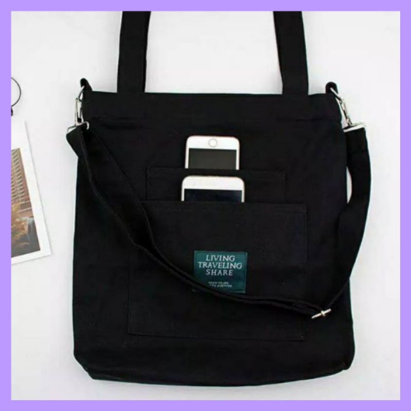 Totebag traveling size besar muat laptop ada sleting by zellshop