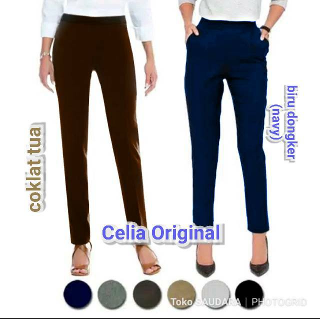 Celana bahan pinggang karet original celia