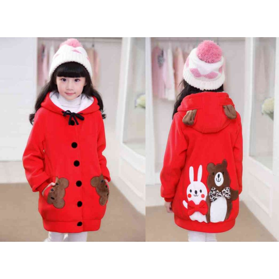 FMJ 281 Jaket Hoodie Kid Funny Merah Pakaian Anak Perempuan Wanita Cewek Babyterry Lucu Cantik Bear