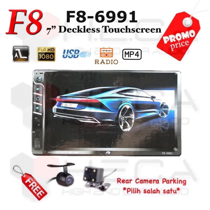 Head Unit F8 F8-6991 AutoLink Deckless Double Din Tape Mobil + camera Diskon