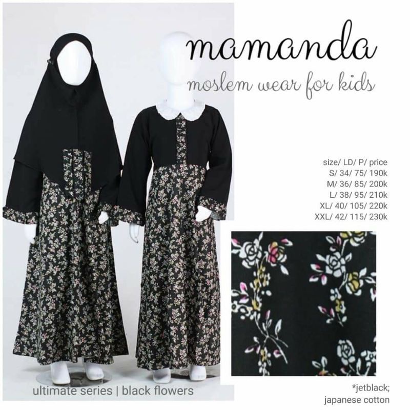 Gamis Anak Mamanda, Ultimate Flowers Black, Katun Jepang