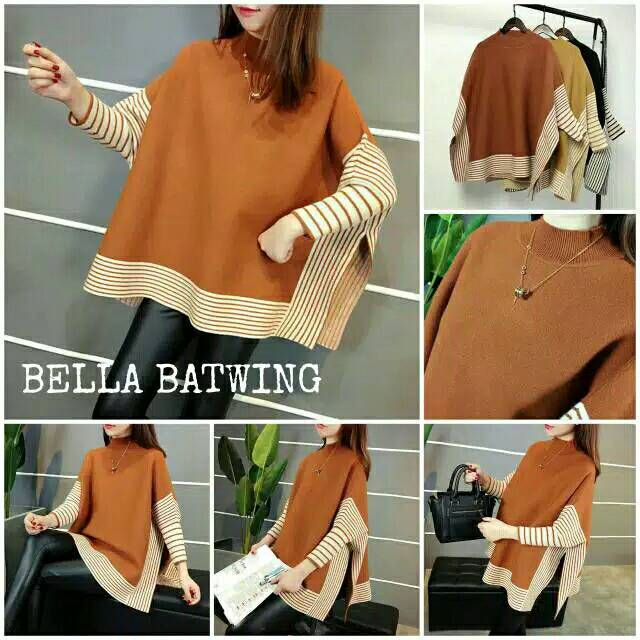 BAJU OUTWEAR RAJUT STRIP BATWING WANITA