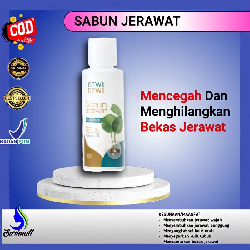 DEWI DEWI Sabun Jerawat Acne Soap Facial Wash 100ml - Untuk Menghilangkan Jerawat Dan Bekas Jerawat - Sabun Jerawat Ampuh Pria Dan Wanita - Skincare Pria Wanita - Sabun Wajah Jerawat