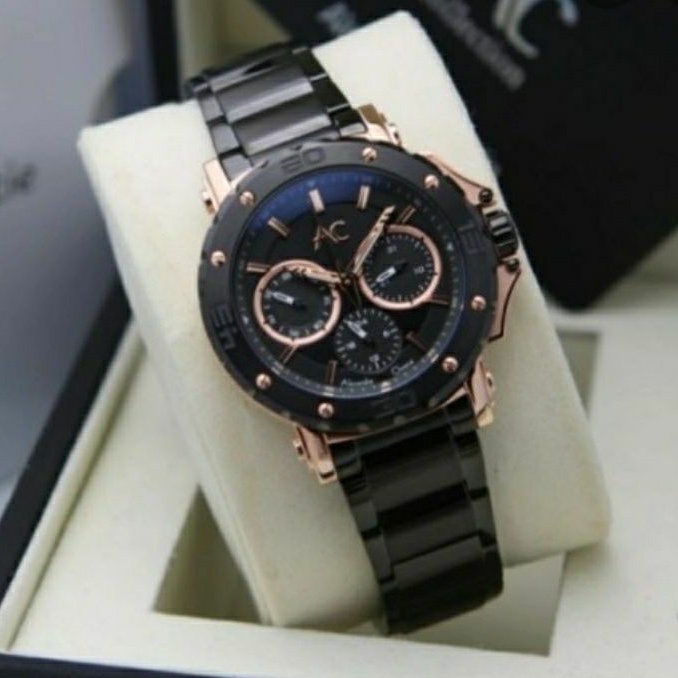 jam tangan alexandre christie ac 9205 rantai wanita black rose gold original