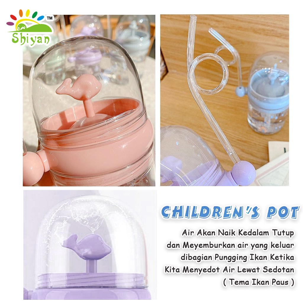 [Shiyan] botol minum dengan sedotan portable anti bocor dengan mainan paus mini ukuran 250 ml children bottles leak proof