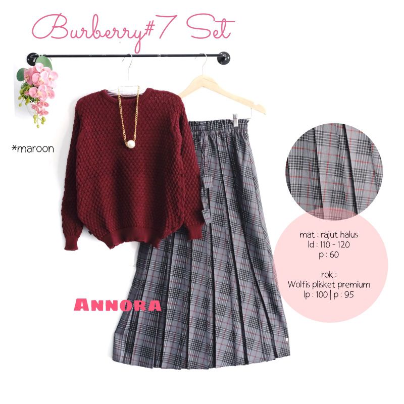 burnerry7 set setelan atasan rajut bawahan rok wolvis plisket premium