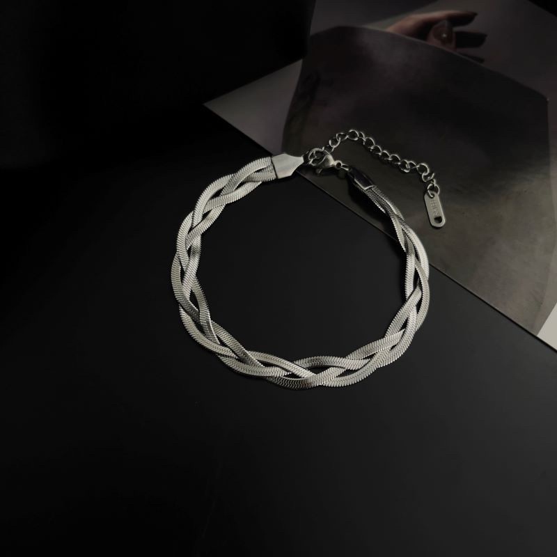 Gelang tangan Gepeng kepang titanium korea style anti karat